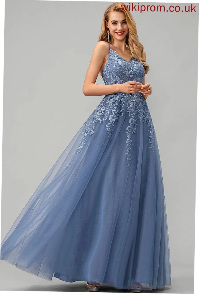 Tulle Ball-Gown/Princess Floor-Length V-neck Prom Dresses Leah