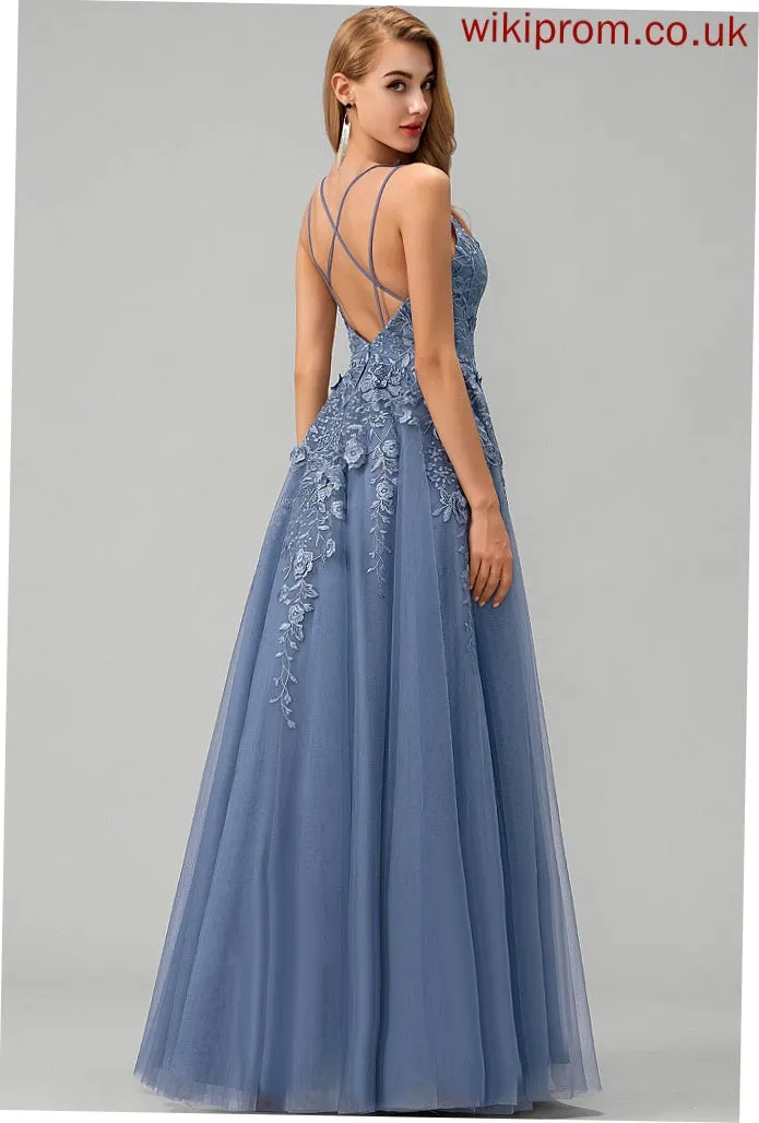 Tulle Ball-Gown/Princess Floor-Length V-neck Prom Dresses Leah