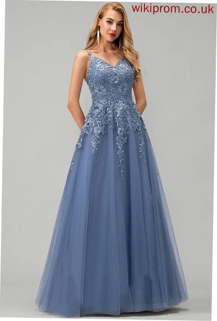 Tulle Ball-Gown/Princess Floor-Length V-neck Prom Dresses Leah