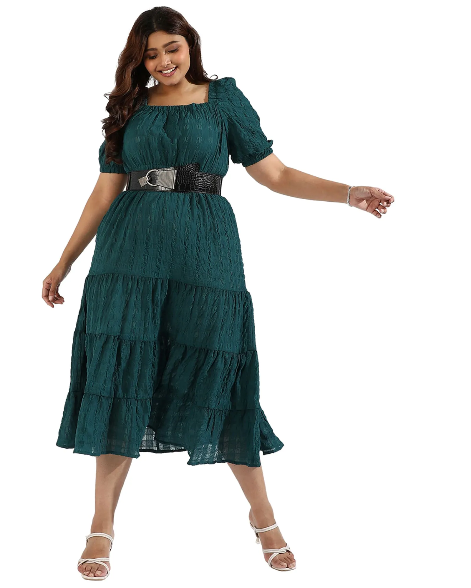 Women Teal Tiered Style Dresses | Forest Green