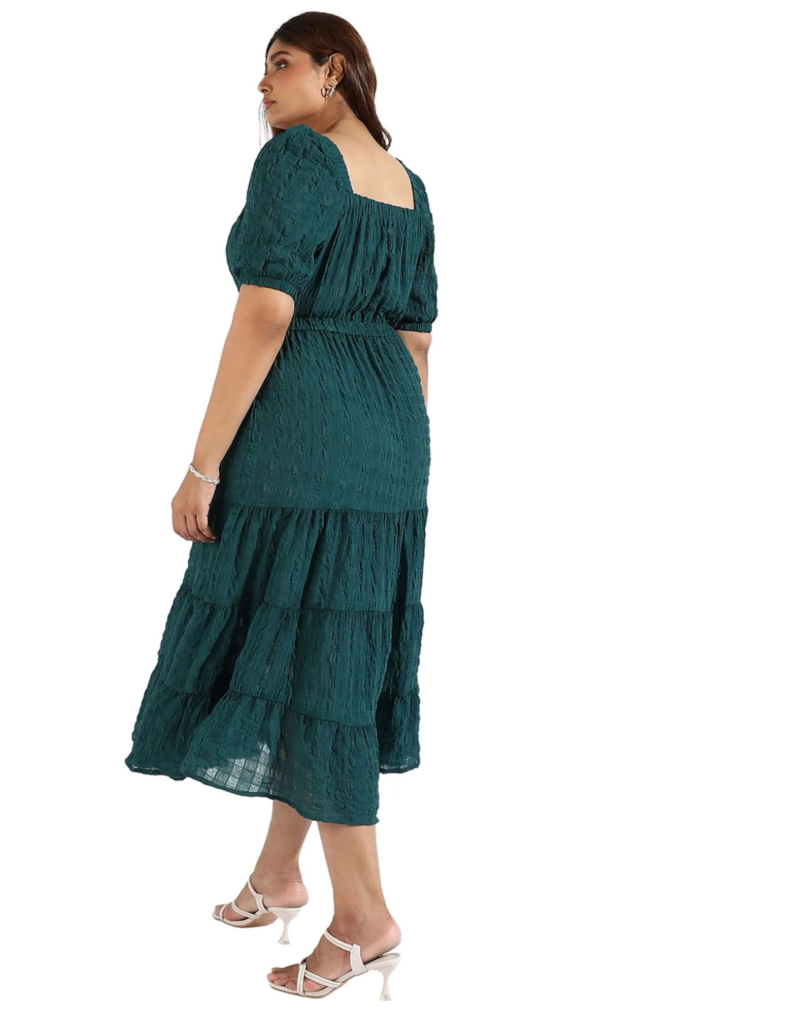 Women Teal Tiered Style Dresses | Forest Green