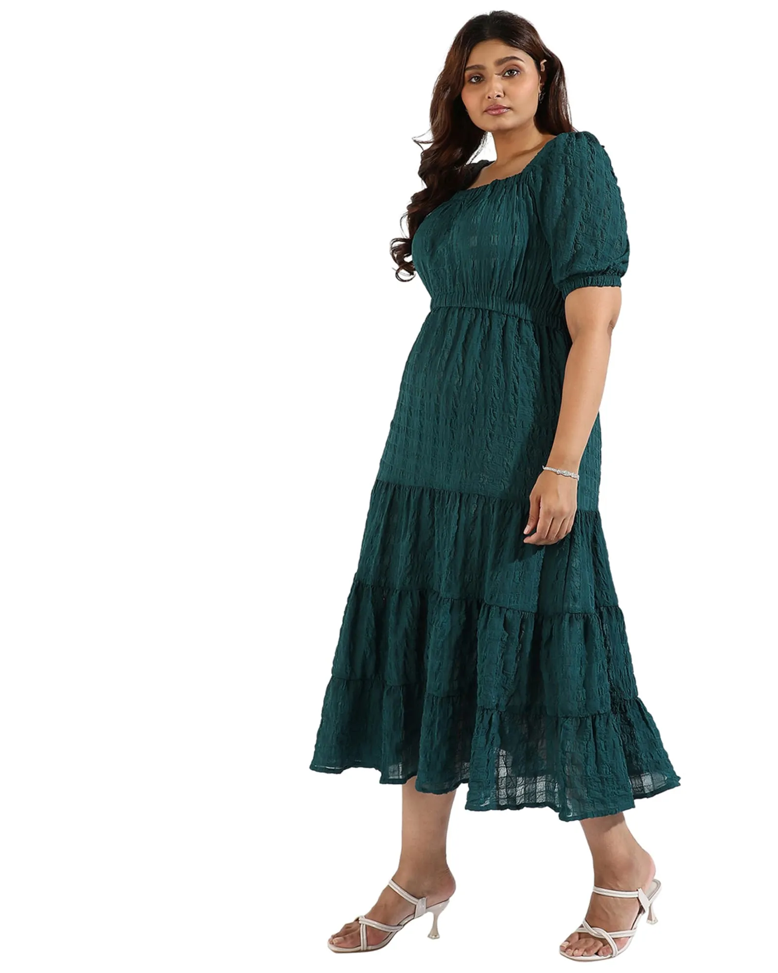 Women Teal Tiered Style Dresses | Forest Green