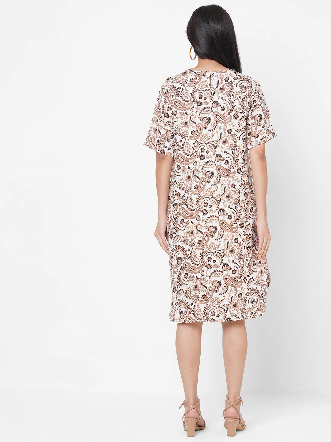 Women's Beige Linen Tencel Regular Fit Dress