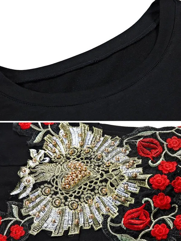 xakxx Loose Embroidery Black Midi Dresses