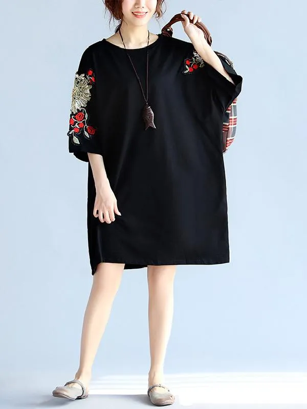 xakxx Loose Embroidery Black Midi Dresses