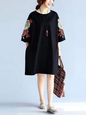 xakxx Loose Embroidery Black Midi Dresses