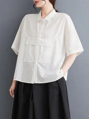 xakxx Loose Short Sleeves Solid Color Split-Joint Blouses